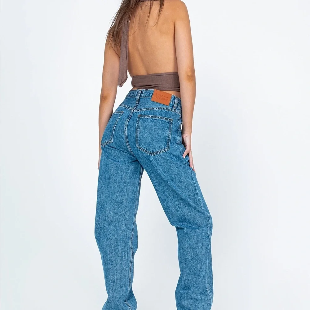 Princess Polly Holly Asymmetrical Straight Leg Denim Jean Womens 2 Mid Wash Blue
